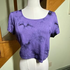 Mexicali Blues Women's L Purple Tie Dye Cross Back Cropped Short Sleeve Top Boho